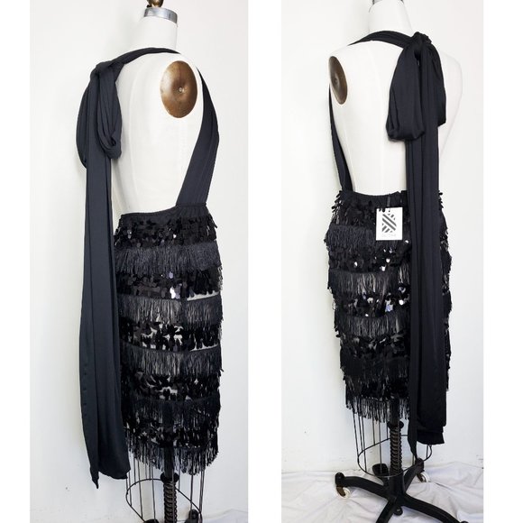 BLITHE Womens Black Fringe and Sequin Party Dress Retro 20s L NWT - Picture 7 of 12